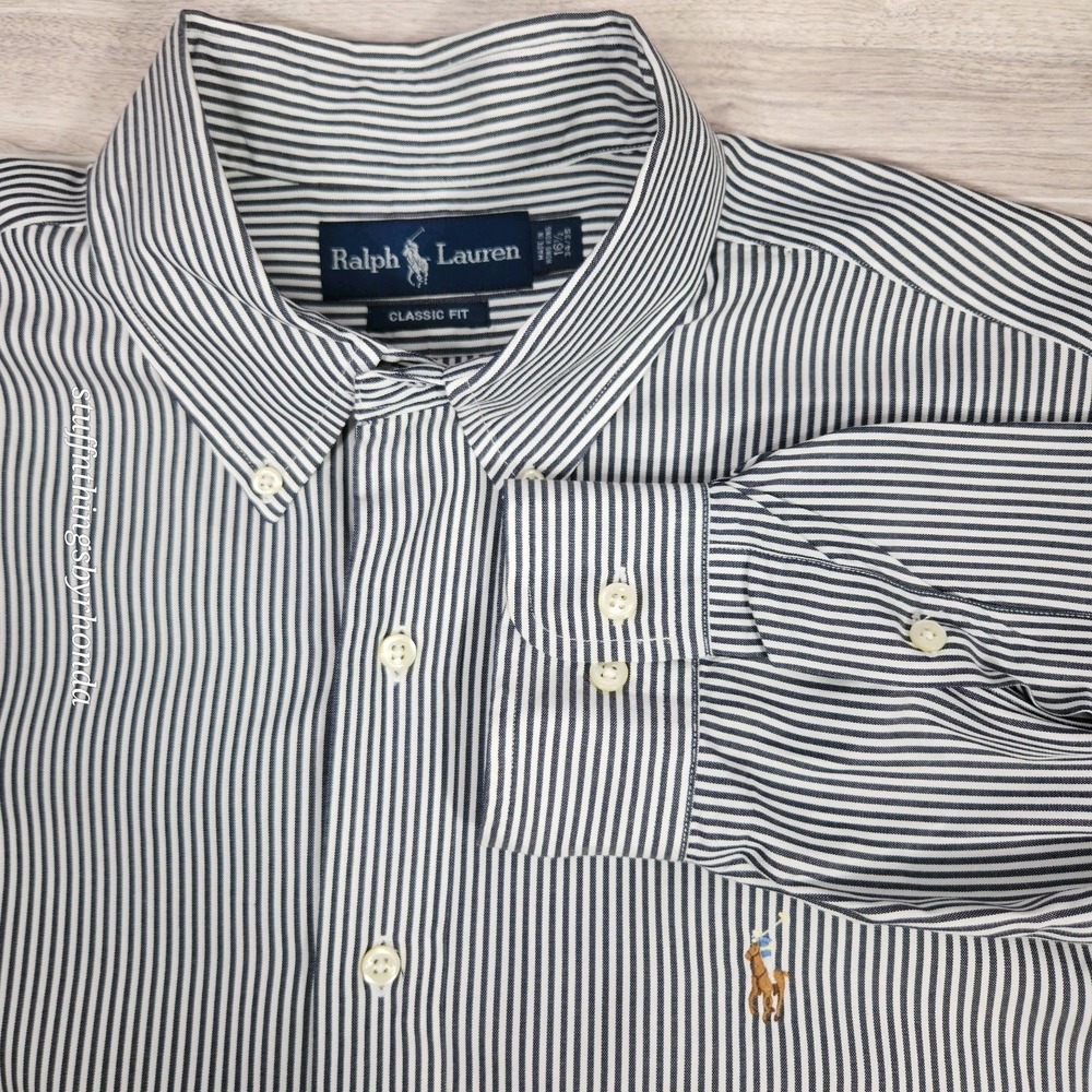 Ralph Lauren Men's Classic Fit Dress Shirt Size 16.5 34/35 Pin Striped
